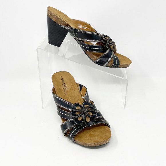 Naturalizer Womens Black Vegan Leather Heel Slip on Sandal Size 8 - Picture 2 of 11